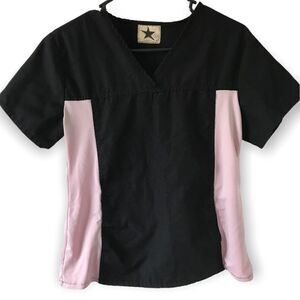 3/$15 Black star black and light pink scrub top (T2)
